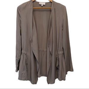 DR2 WOMENS open front inside drawstring waist blazer cardigan tan mauve EUC M